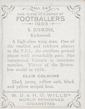 1933 Wills's Victorian Footballers (Large) #24 Stan Judkins Back